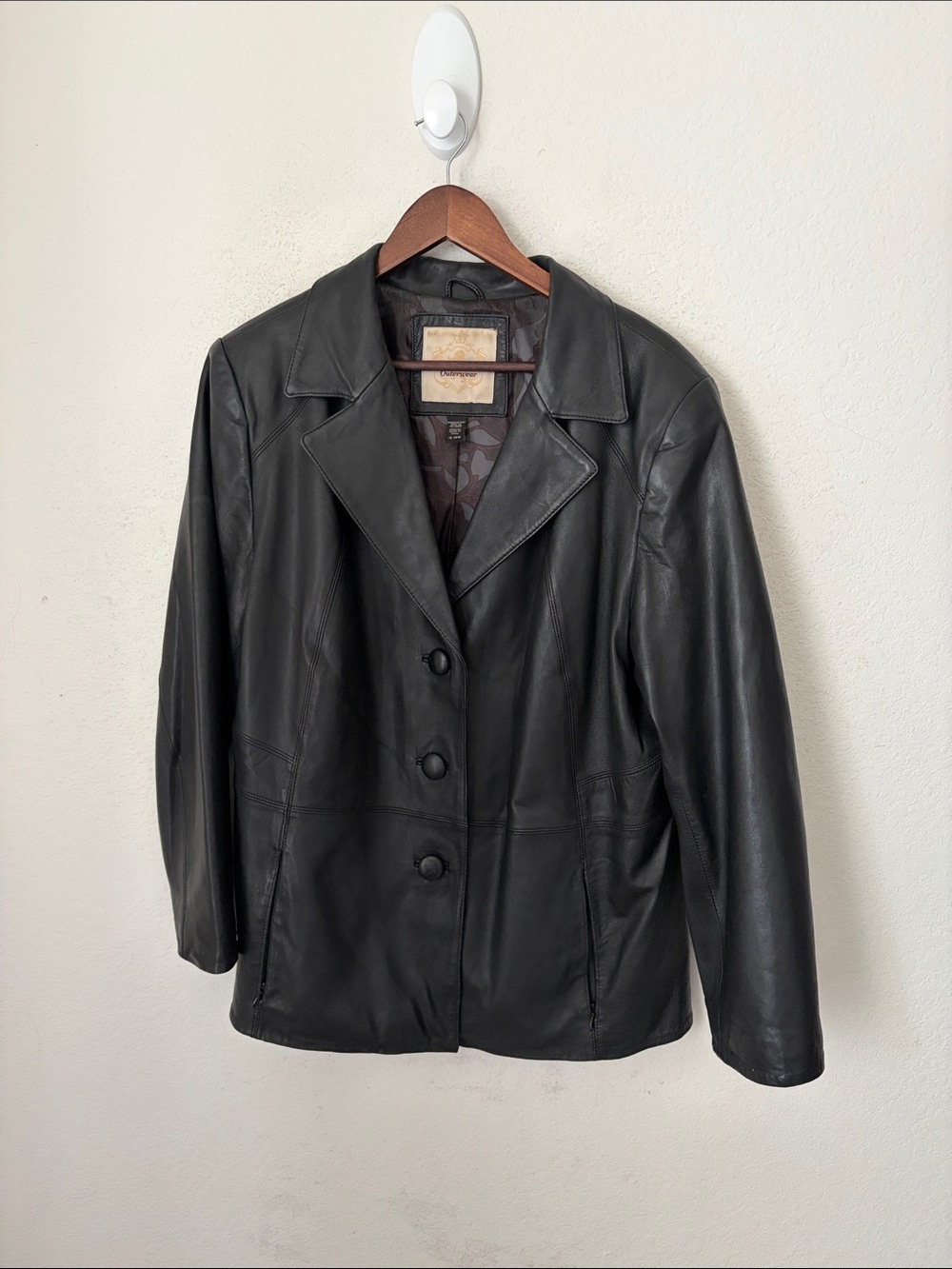 Covington Women's 16W 18W Black Genuine Leather Blazer Jacket Button Front Plus - Picture 3 of 9